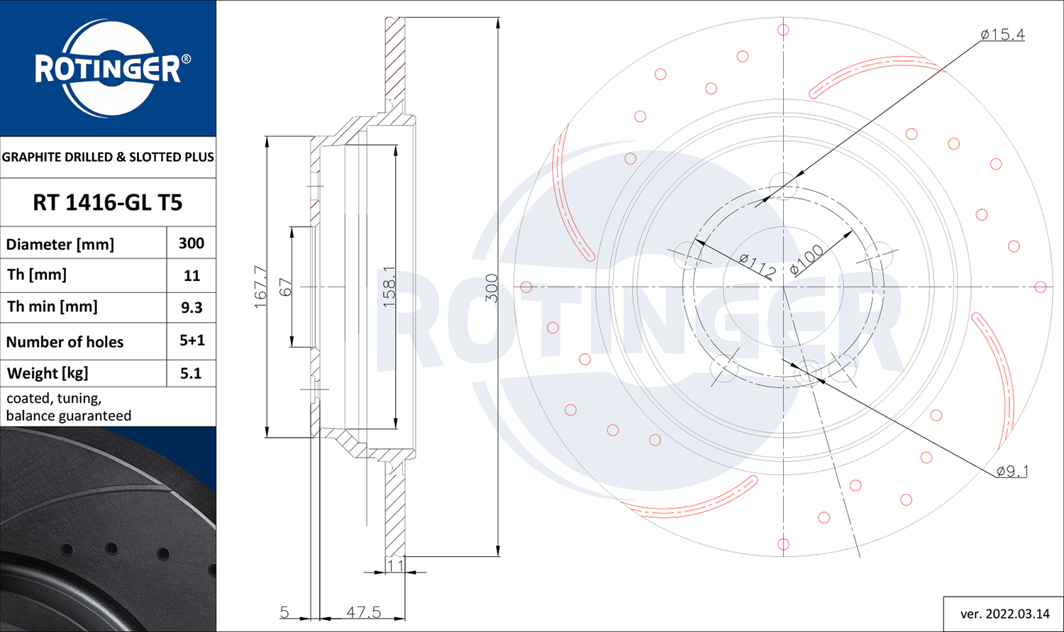 ROTINGER Féktárcsa, mind RT1416-GLT5_ROT